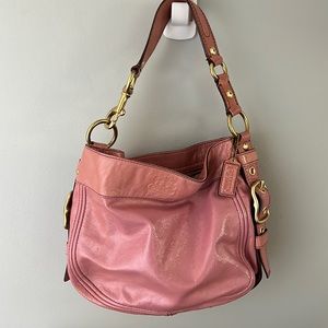 Pink pattern leather coach shoulder hobo